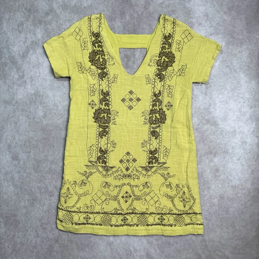 Free People Shift Tunic Dress Hippie Boho Y2K Small Green Lined